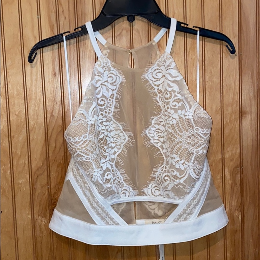 Cream lace crop top